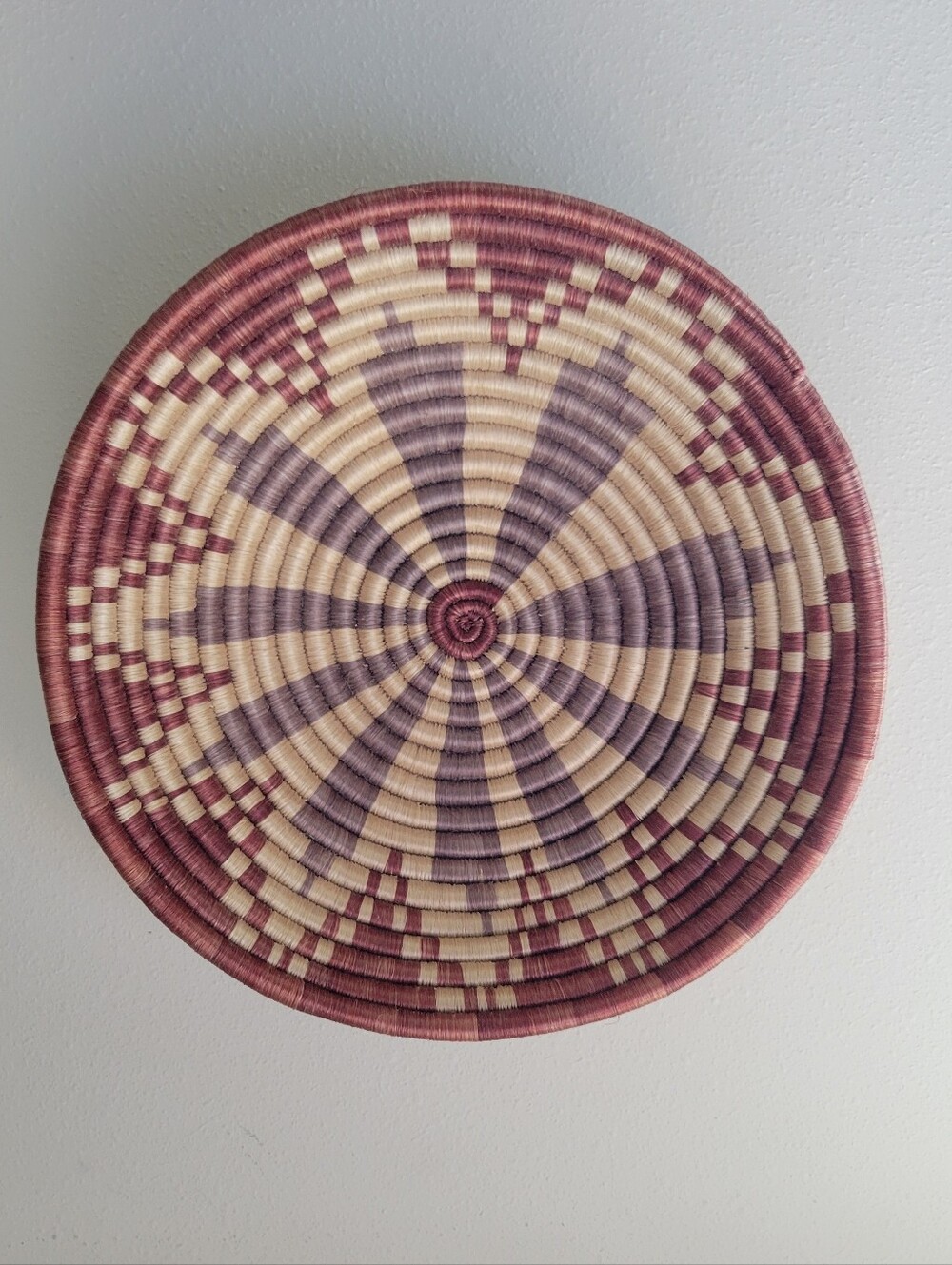 Artisan Rwandan Handwoven Sisal Coiled Hanging Basket Wall Art.